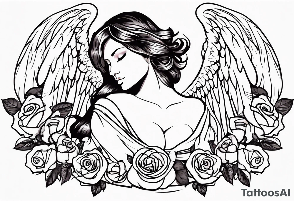 Angel, roses, name MARTINA tattoo idea