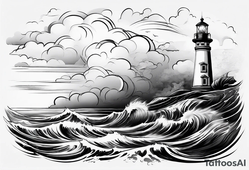 Lighthouse with black clouds tattoo idea