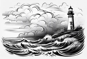 Lighthouse with black clouds tattoo idea