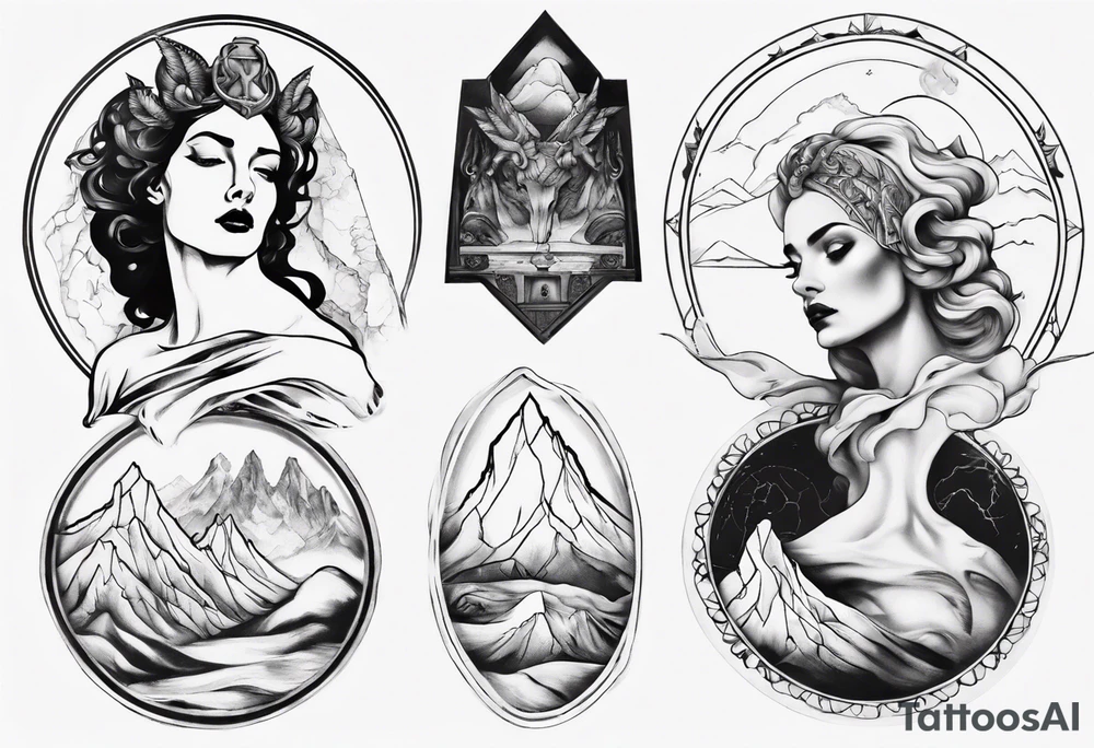 Roman goddess with mountains tattoo idea