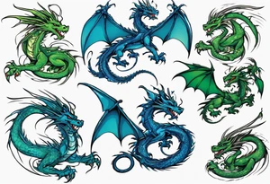 blue dragon tangled with a green dragon tattoo idea