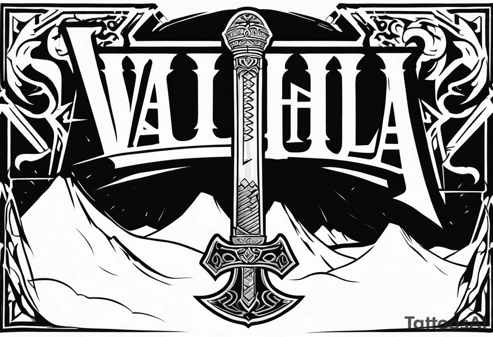 Valhalla
sword stairs axe mist fog tattoo idea