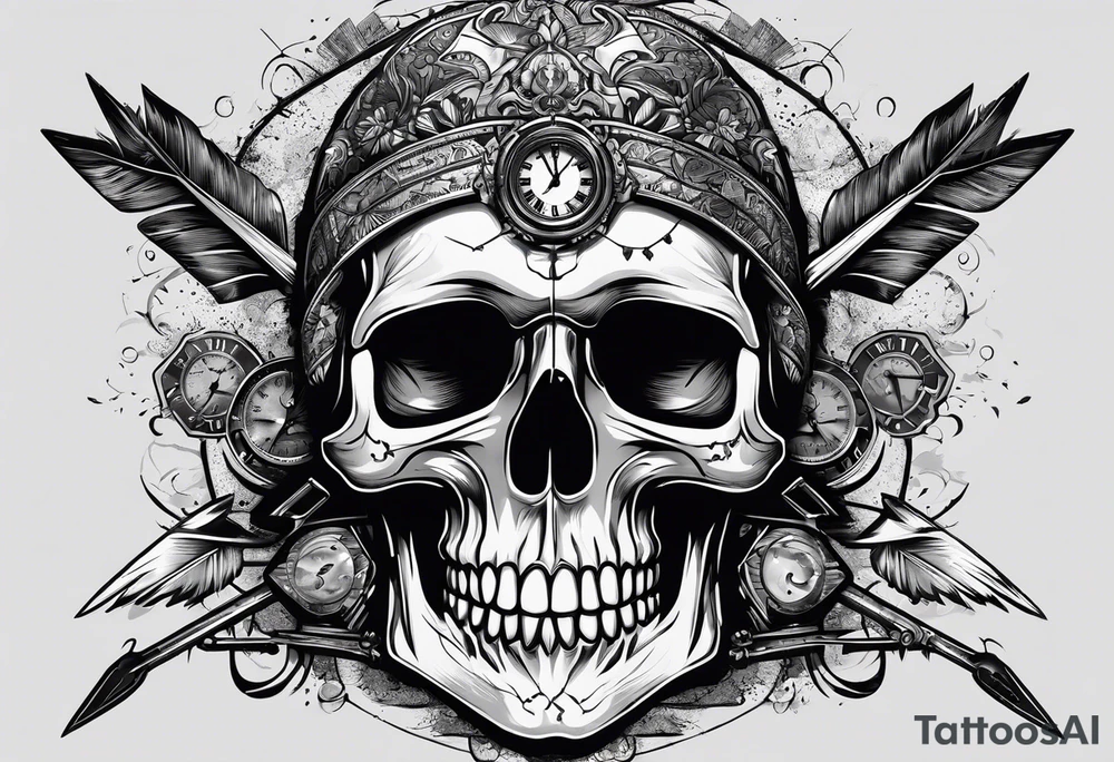 A skull in which instead of brains there are arrows pointing to different points in time (past, present, future), with the motto “Use wisely.” tattoo idea