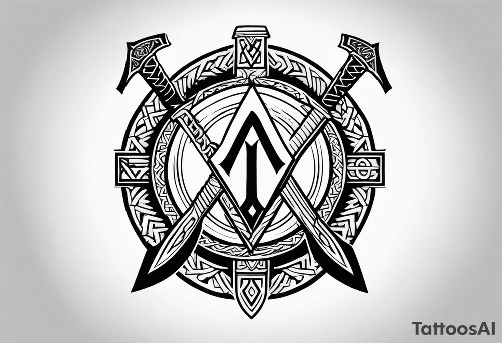 Valhalla sword shield axe Valknut tattoo idea