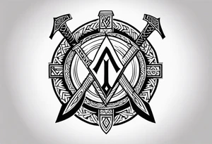 Valhalla sword shield axe Valknut tattoo idea