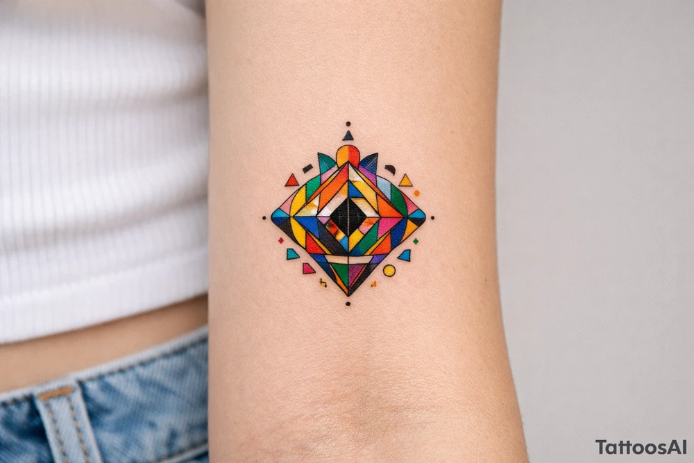 Wide Wrist band, abstract, geometric, full of various colors. tattoo idea