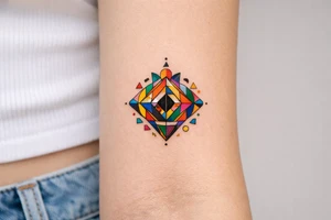 Wide Wrist band, abstract, geometric, full of various colors. tattoo idea