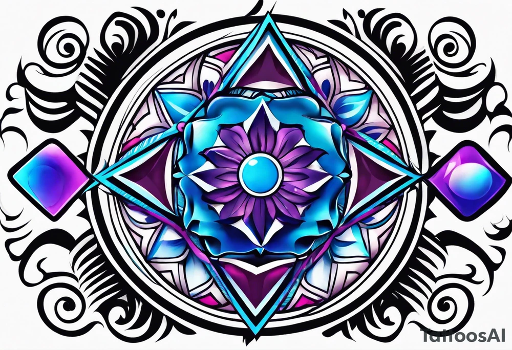 Blue and purple circle and zigzag tattoo idea