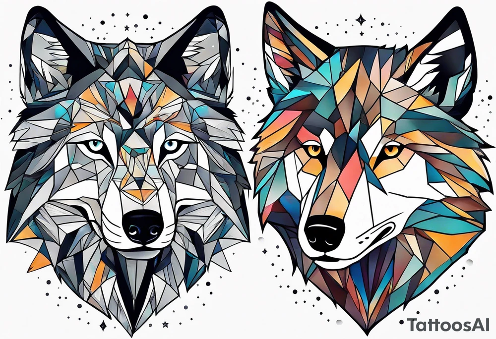 Constellation, two animal wolf, géométric tattoo idea