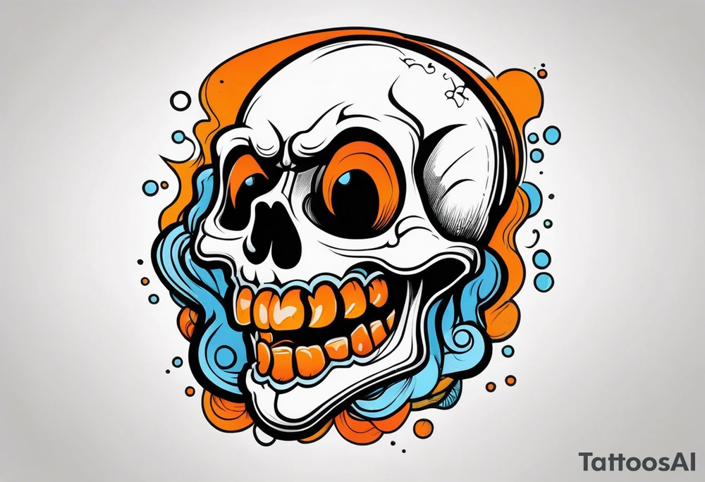 skull laughing black and orange tattoo idea