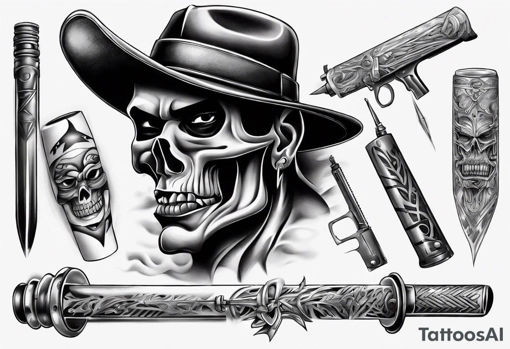 realistic chicano
weapons and gangsters tattoo idea