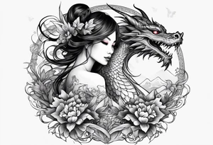 fairy and a dragon in the background tattoo idea