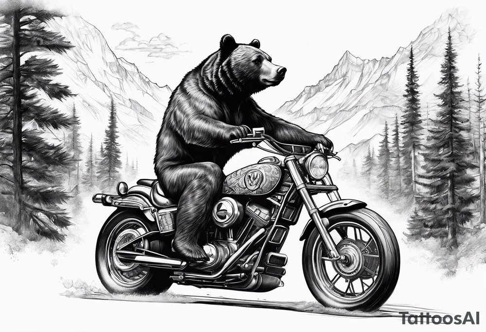Bear riding motorcycle tattoo idea