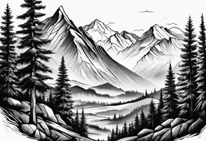 Mountains valley trees tattoo idea