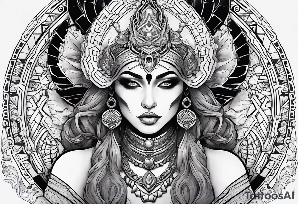 kali ma, alien goddess, valkrye, aries, pirate, divine feminine, zenza resonance, pachamama, lotus azul, blank panther, eagle, skull, 5D, nueva gaya, dna 12 tattoo idea