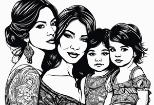 silhouette of mother with three daughters tattoo idea