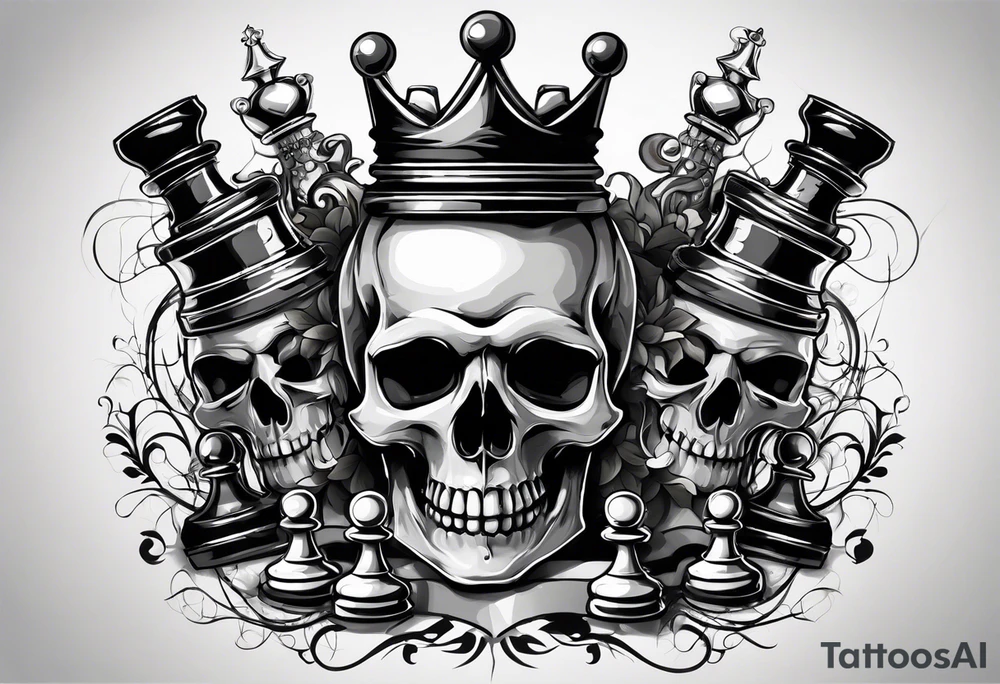 skull and chess pieces tattoo idea