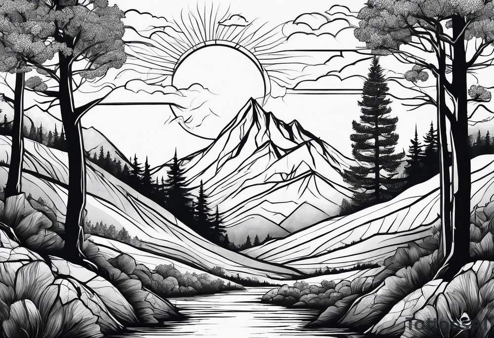 Trees mountain van tattoo idea