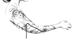 Woman praying with rosary tattoo idea