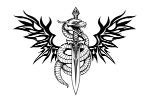 mystical snake coiled around an ancient dagger with jeweled hilt tattoo idea