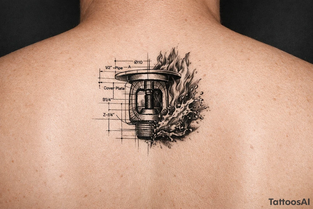 Fire sprinkler design plan fading into Fire and Water tattoo idea
