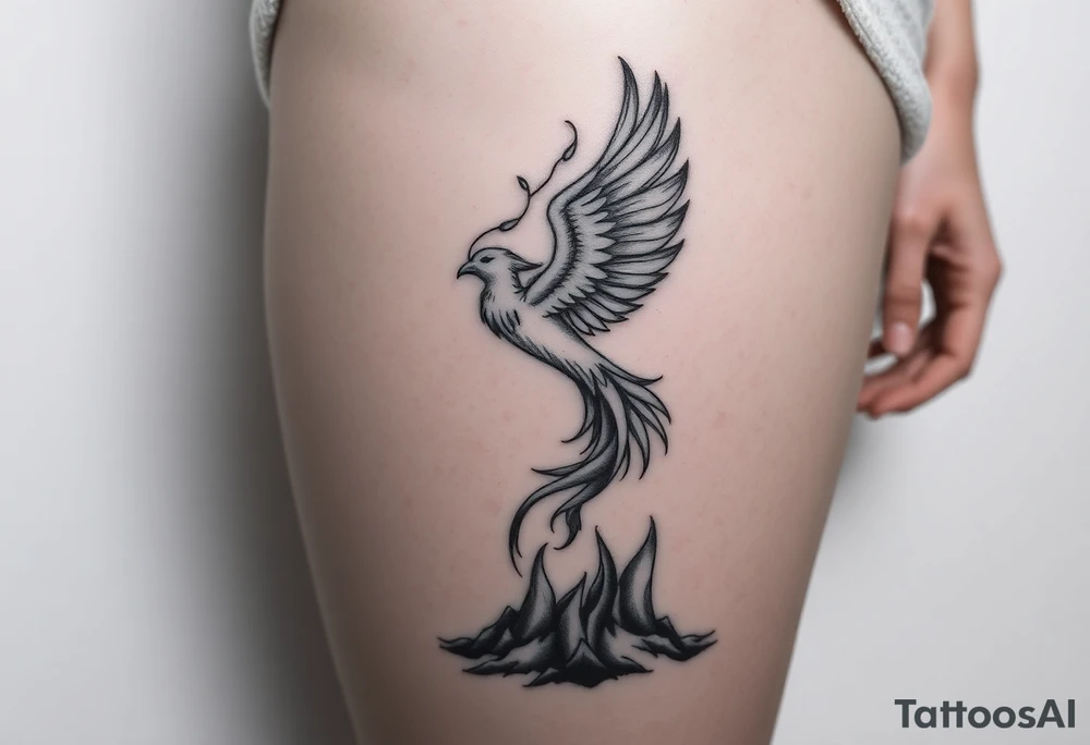 rising phoenix from the ashes on the ground tattoo idea