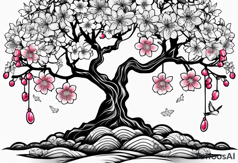 Cherry blossoms around the number 7 tattoo idea