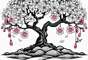 Cherry blossoms around the number 7 tattoo idea