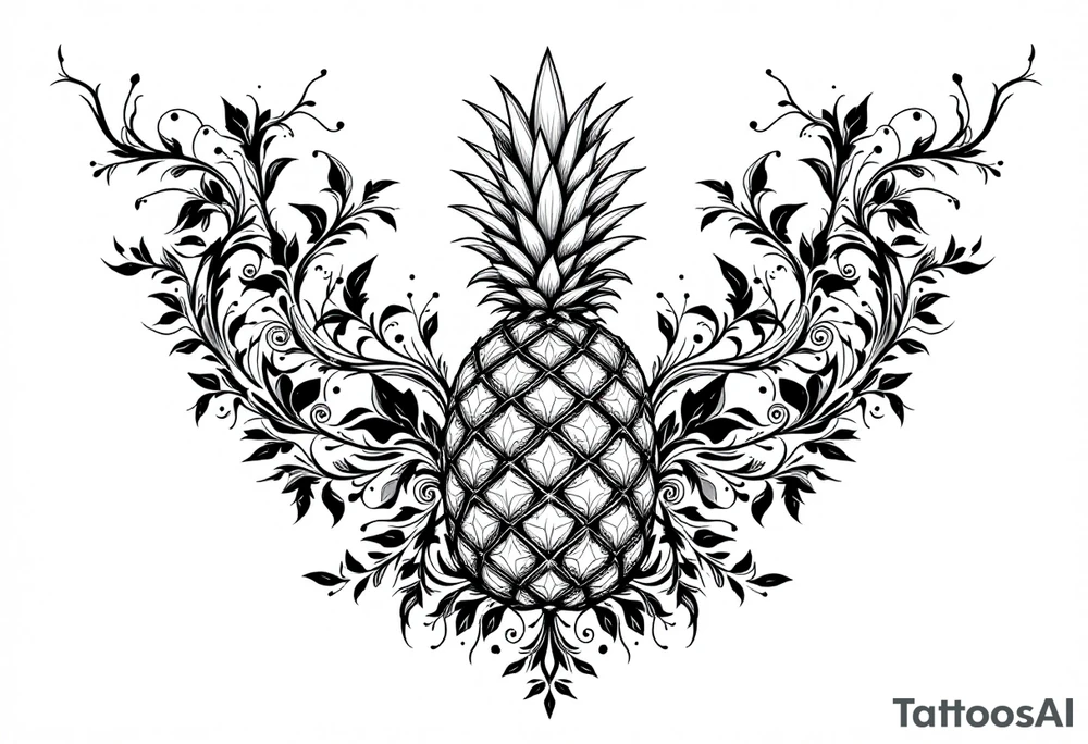 Design around a vagina and anus area using a pineapple with diamonds and magestic, crown, vagina, anus, pubic tattoo idea
