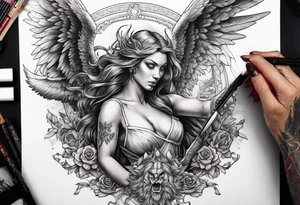 A biblically accurate angel slaying a demon tattoo idea