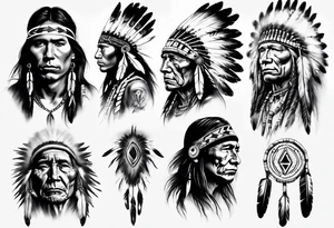 Native American theme young man photorealism tattoo idea