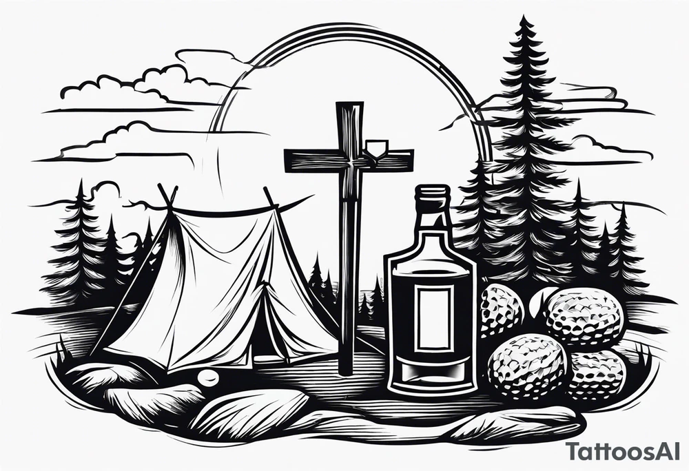 christian
cross, campfire, golf , whiskey glass, cabin tattoo idea