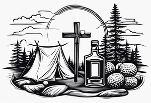 christian 
cross, campfire, golf , whiskey glass, cabin tattoo idea