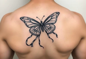 ethereal butterfly with flowing silk ribbons in moonlight tattoo idea