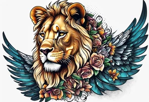 Lioness with wings crown tattoo idea