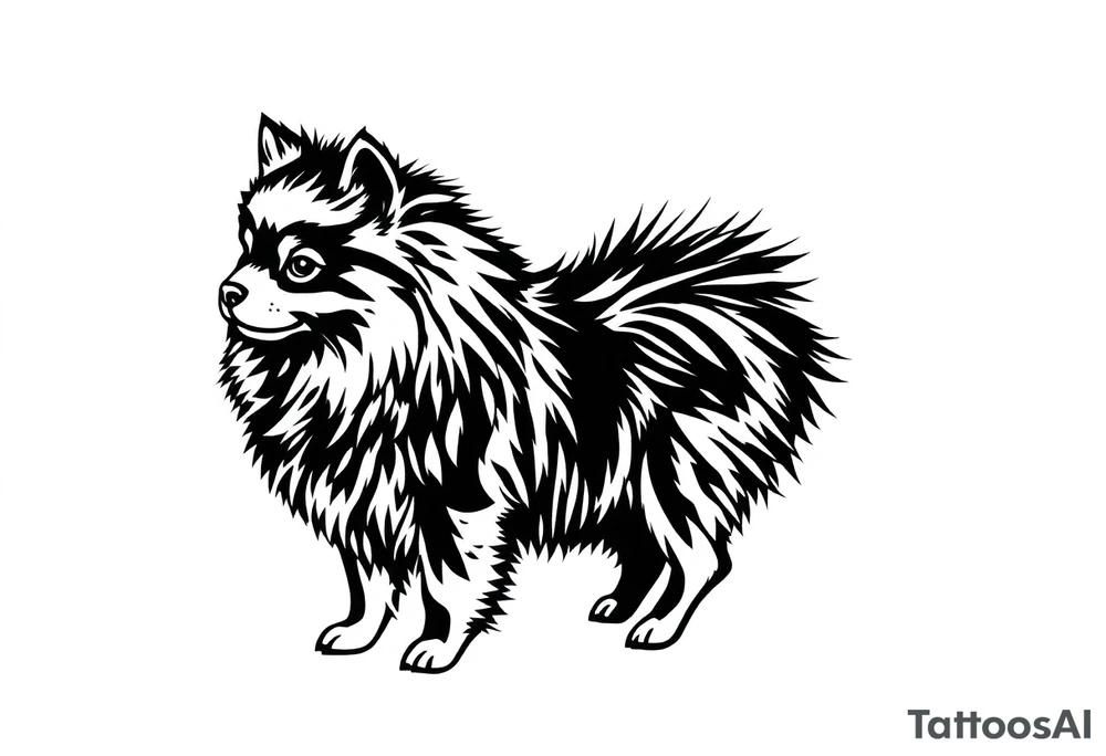 A realistic stencil silhouette style drawing of Pomeranian tattoo idea