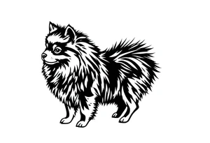 A realistic stencil silhouette style drawing of Pomeranian tattoo idea
