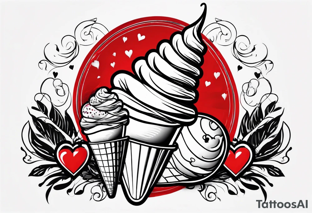 black and white ice cream cone with small red heart on it somewhere. tattoo idea