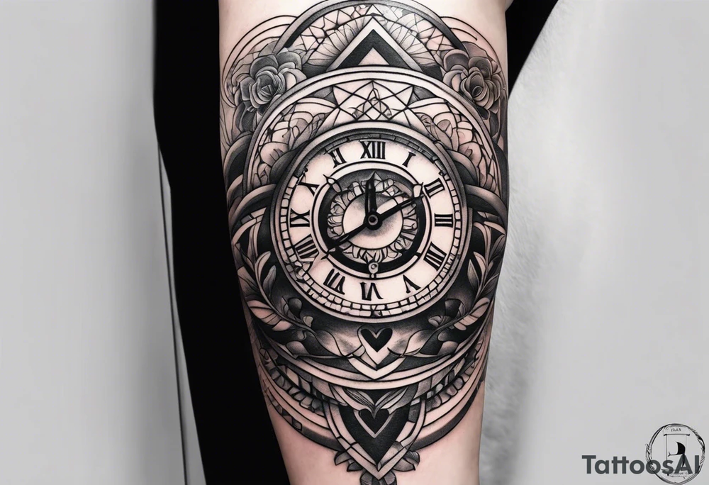 Half-sleeve arm tattoo that represents love, family, trust, patience, time, new adventures and tattoo idea