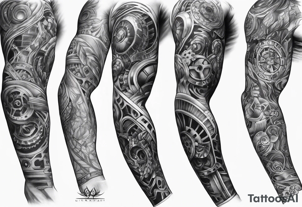 a biomechanical armsleeve tattoo idea