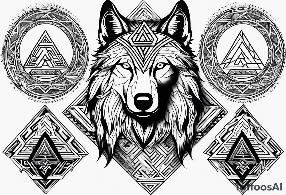 The valknut symbol and a wolf. tattoo idea