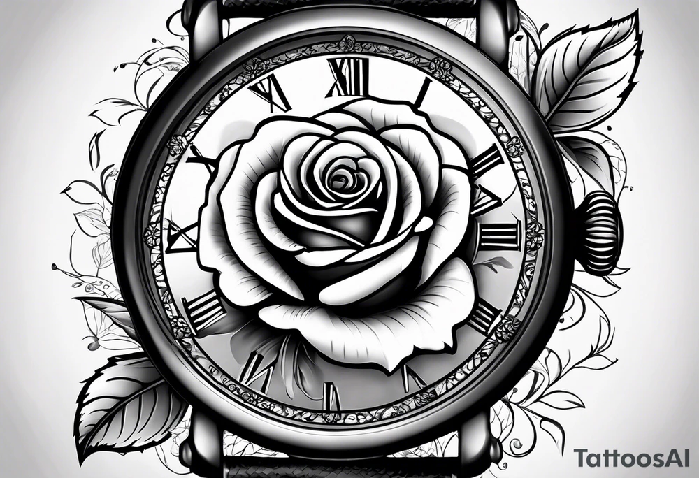 Eine weiße Taube darunter eine große Uhr mit einer Rose tattoo idea