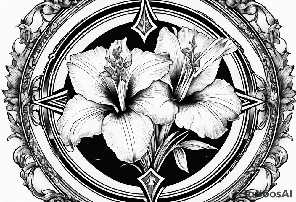 A Vintage compass with gladiolus. tattoo idea