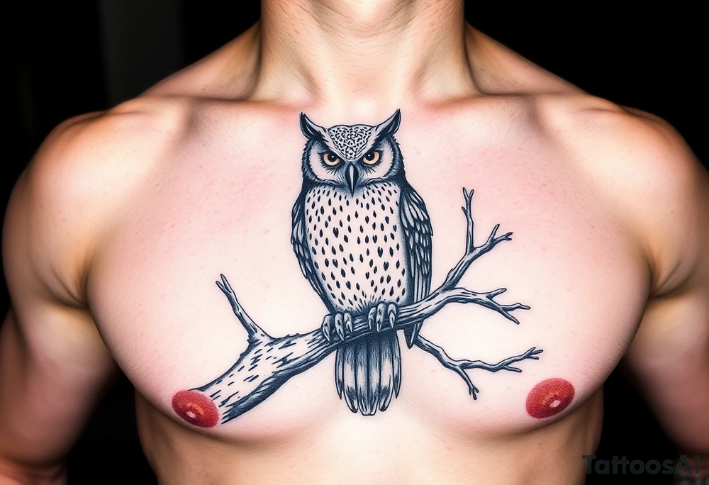 wise owl perched on ancient oak branch under starlit sky tattoo idea