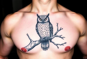 wise owl perched on ancient oak branch under starlit sky tattoo idea