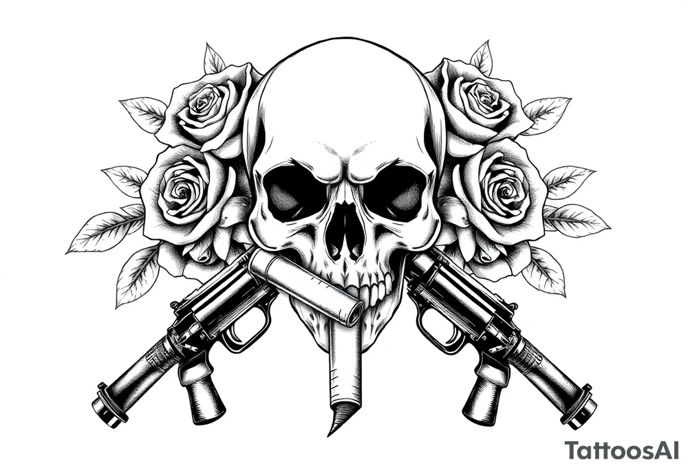 skull,roses,cigar,crossed guns, tattoo idea