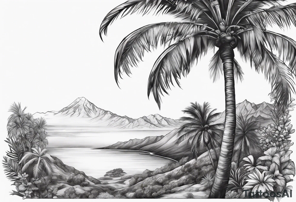Juniper and palm tree sleeve. tattoo idea