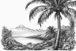 Juniper and palm tree sleeve. tattoo idea