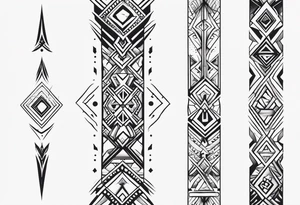 Simple but interesting vertical line work with tribal elements tattoo idea