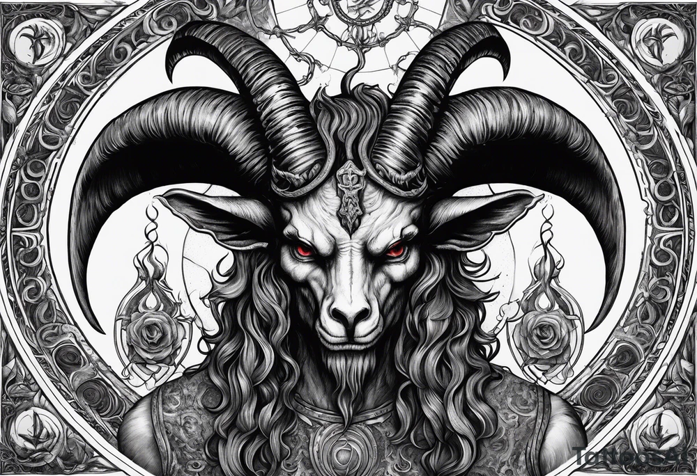 9 circles of baphomet hell dark, gloomy, brutal. Merged into one. tattoo idea